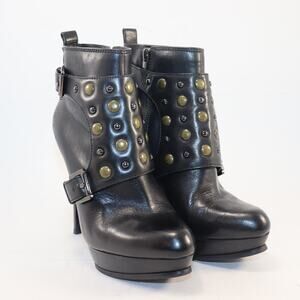 Michael Kors Black Leather Studded Platform Ankle Boots Size 8.5